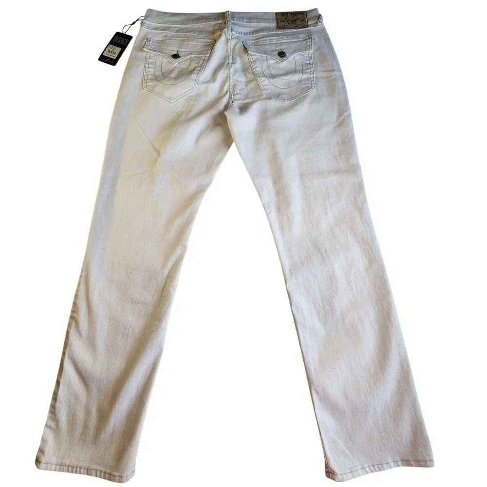 TRUE RELIGION Geno Relaxed Slim Fit Mens 36 x 32 White Jeans Pockets‎ NEW